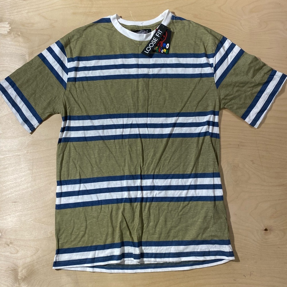 Eighty Eight Olive and Blue Striped Tee Medium (OT)